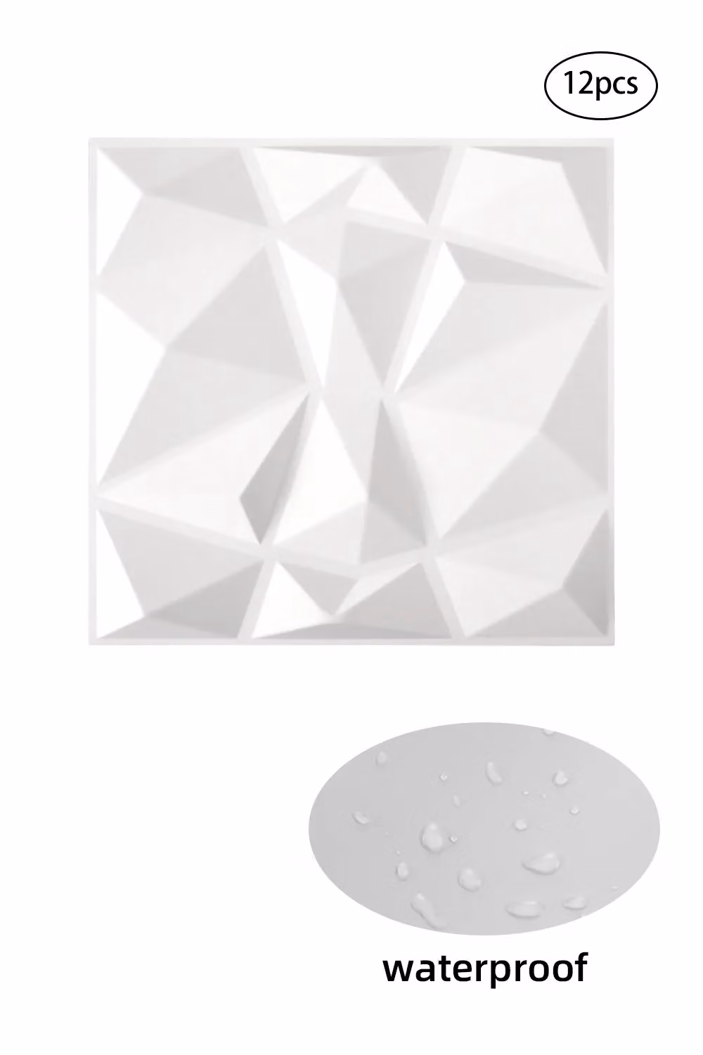 Living and Home 12 Pack 3D Diamond Geometric PVC Decorative Wall Panels in White – 3