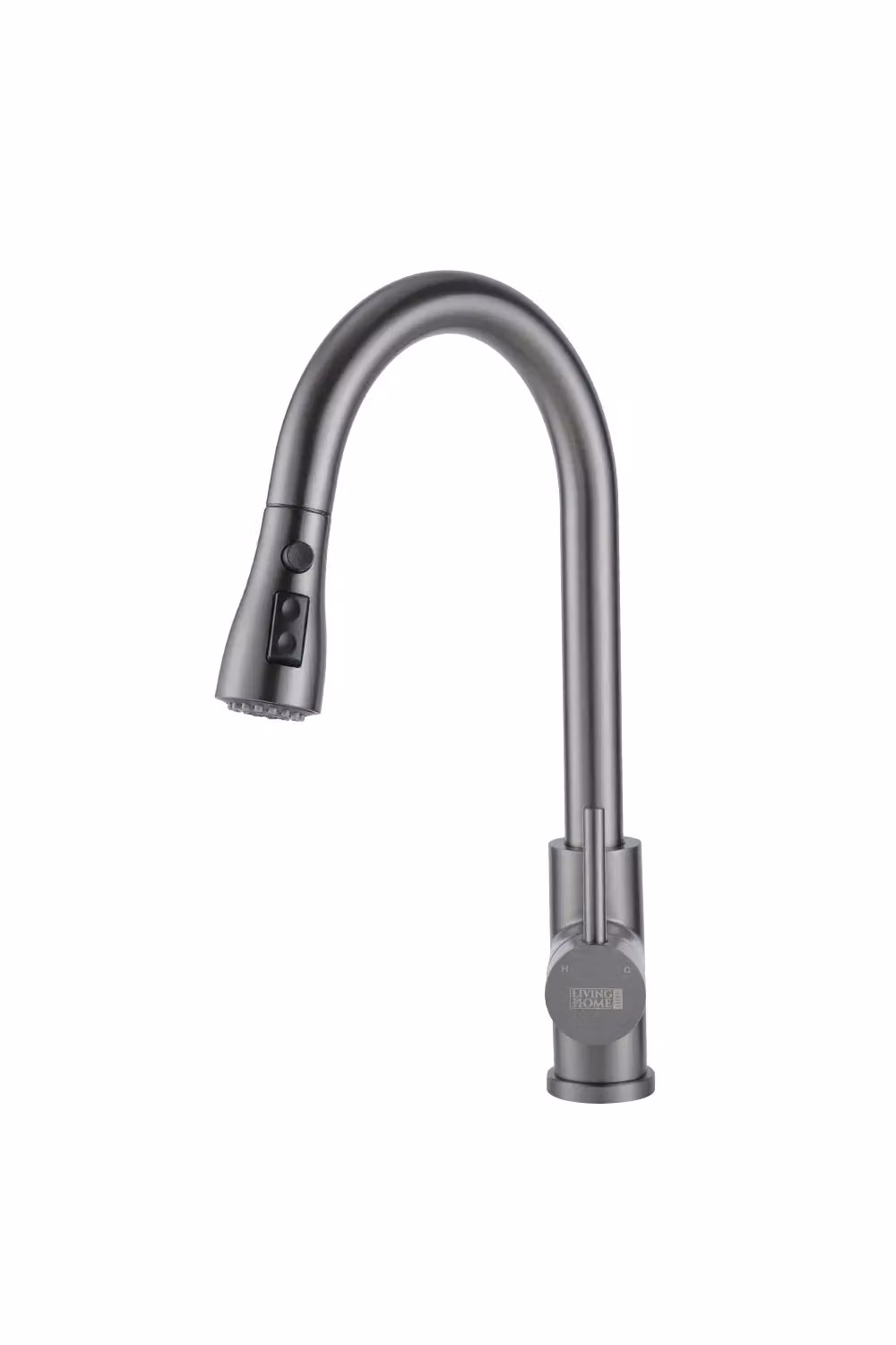 Living and Home Grey Stainless Steel High Arc Kitchen Faucet with Single Lever and Pull Out Spout – 3