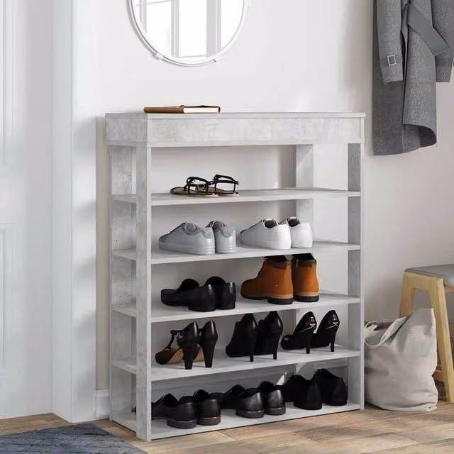 Berkfield Home Concrete Oak Shoe Rack in Grey, W/D/H: 80 x 30 x 98 cm