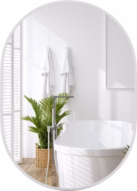 Costway Runway Oval Modern Wall Mounted Bathroom Mirror in White