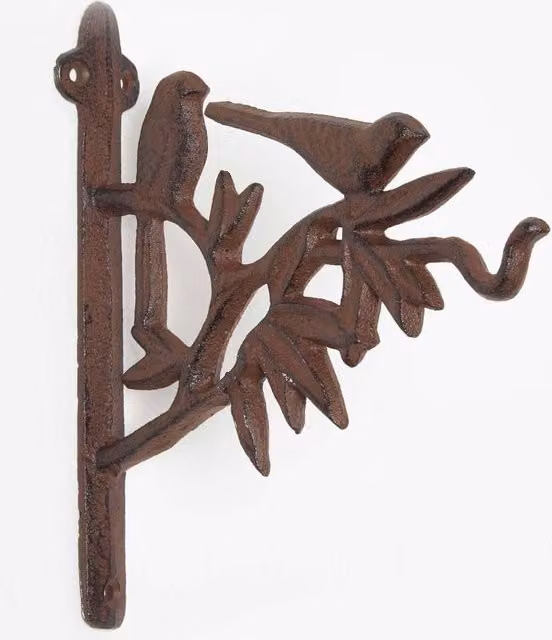 Homescapes Brown Cast Iron Bird Hanging Basket Wall Hook