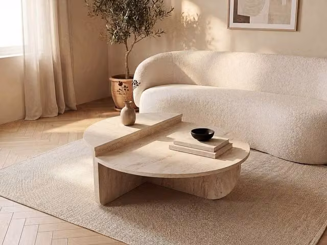 Calicosy Orion Set of 2 Nested Coffee Tables in Beige