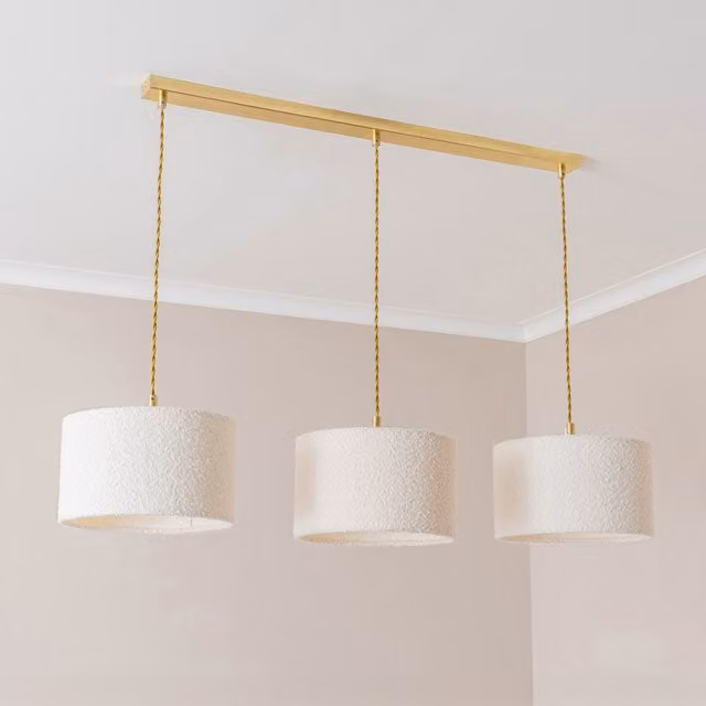 ValueLights Reni Boucle 3 Drop Bar Pendant Ceiling Light in Gold and Black with Fabric Shades