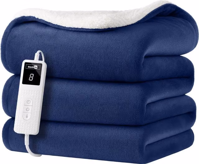Homiu Electric Heated Sherpa Fleece Blanket in Blue