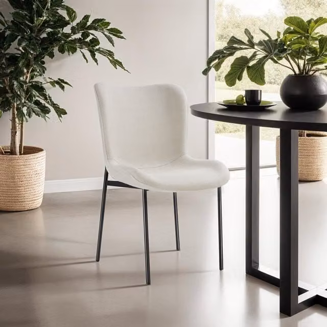 Tectake Set of 6 Modern Dining Chairs with Metal Frame and White and Black Fabric Upholstery