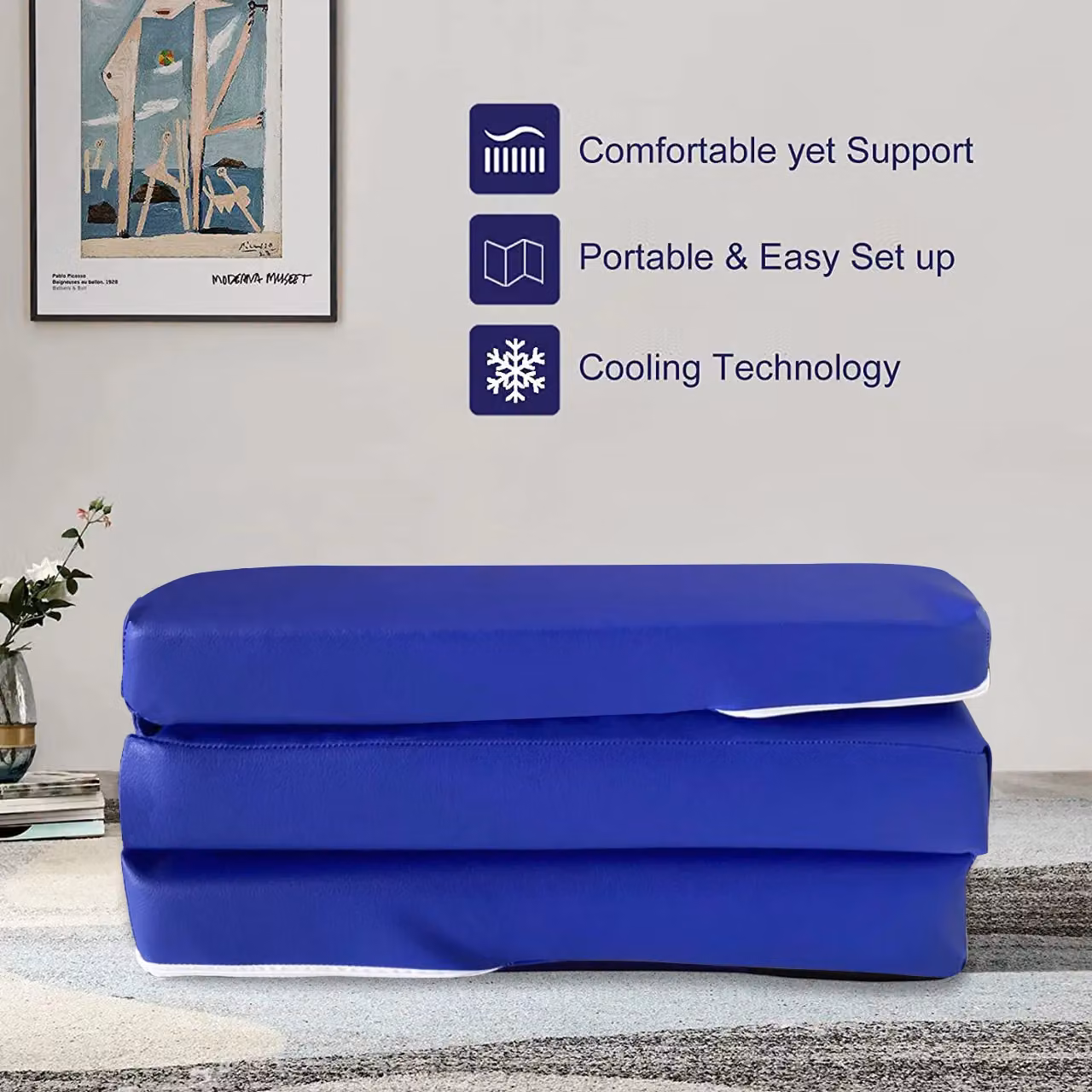 Rest Relax Blue Faux Leather Folding Futon Mattress Chair – 3