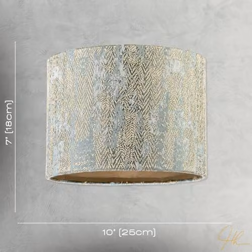 Happy Homewares Gold and Silver Textured Herringbone and Chevron Jacquard Fabric Cylinder Lampshade, H 25 cm x W 18 cm – 3