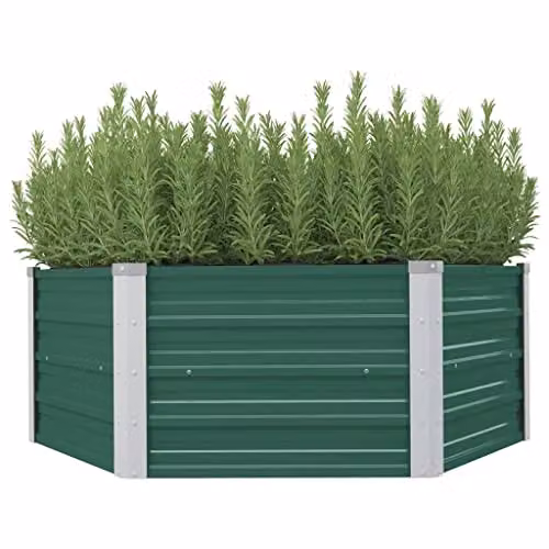 vidaXL Raised Garden Bed in Green Galvanised Steel, W/D/H: 129 x 129 x 45 cm