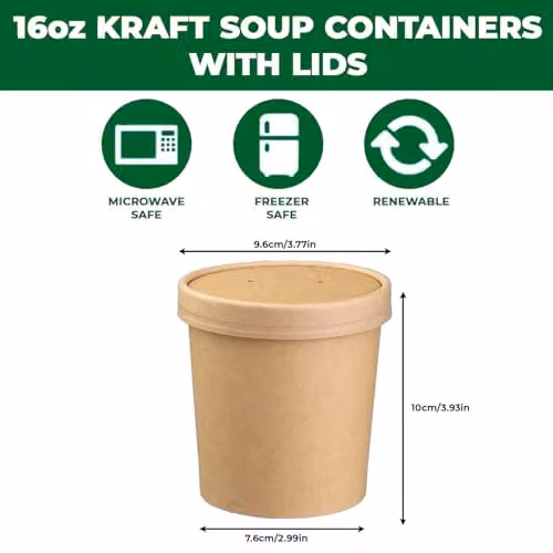 ECONX Brown Kraft Disposable Paper Soup Containers with Lids, 16oz, 25 Pack – 3