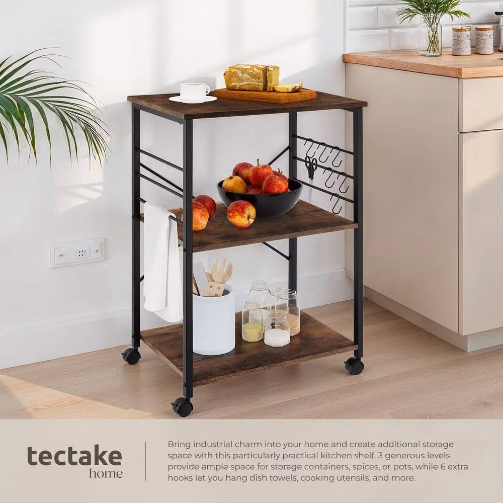 tectake Rugby Modern Drinks Trolley in Brown with Glass Shelving – 3