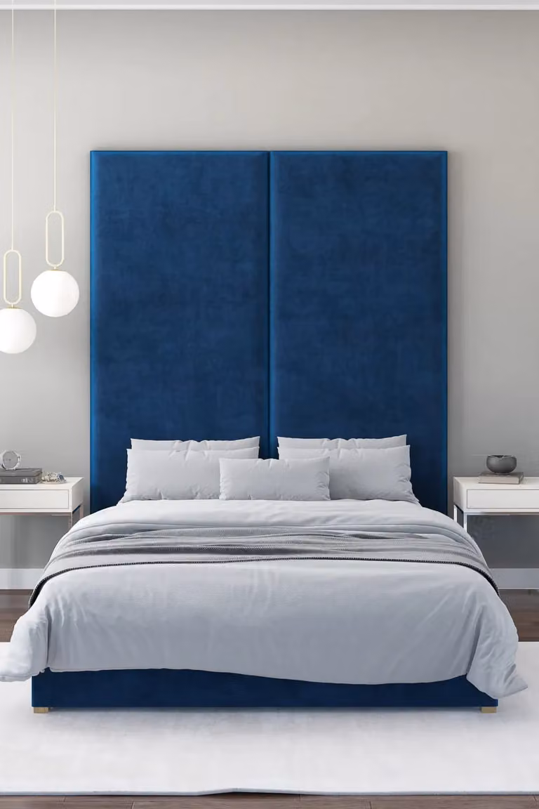 Aspire Large Upholstered Velvet Wall Panel Headboard in Blue, W: 210 cm, H: 90 cm, D: 9 cm