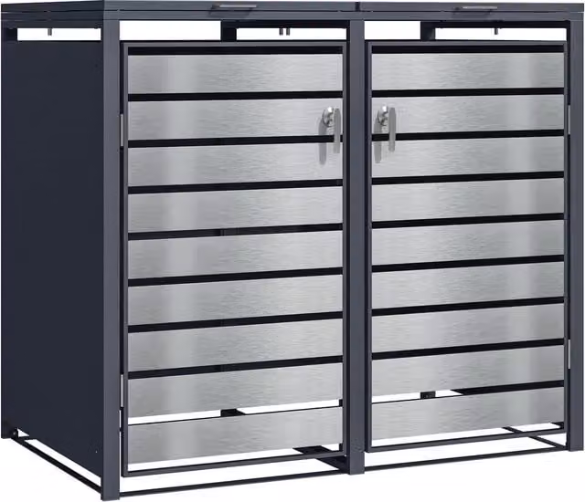 Phoenix Safe Company GB2213ASK Double Wheelie Bin Storage, Silver Effect, W/D/H: 132 x 80 x 116 cm – 1