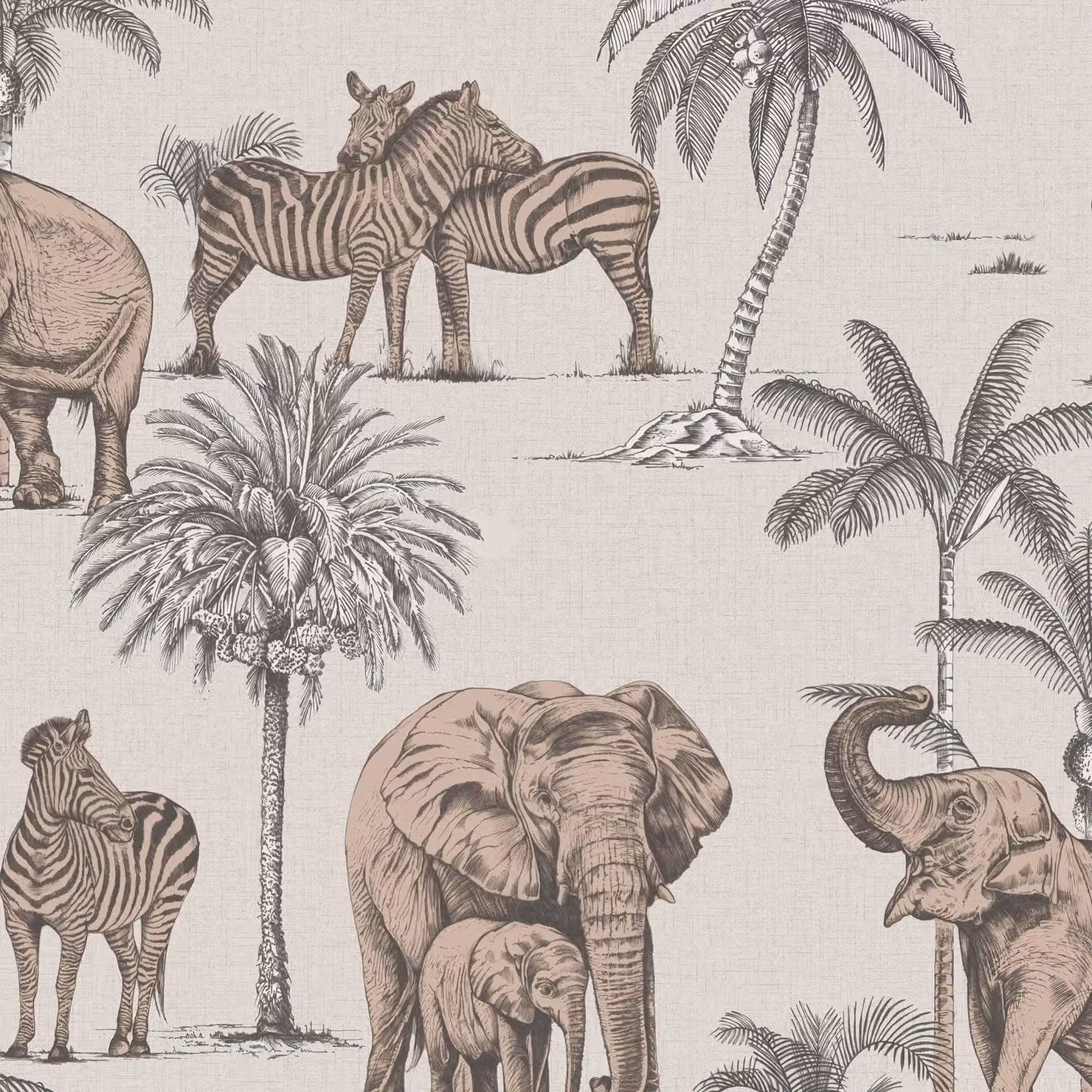 Fresco Kenya Safari Rose Gold Animal Wallpaper in Beige, Width: 52 cm, Length: 1000 cm – 2