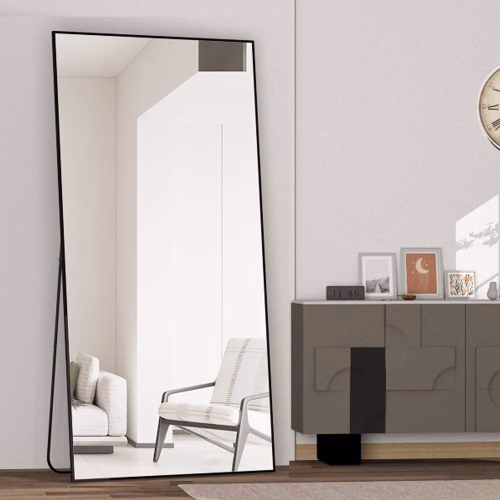 CASSILANDO Full Length Standing Wall Mirror with Aluminium Alloy Frame in Black or Gold, H 180 cm x W 80 cm x D 1.4 cm – 2