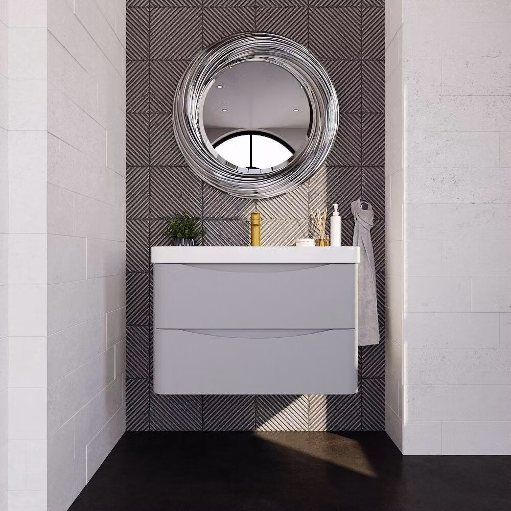 Balterley Arch Wall Hung 2 Drawer Bathroom Vanity with Ceramic Basin, Grey, Width: 80 cm – 2