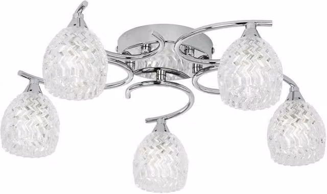 Netlighting Boyer 5 Light Semi Flush Multi Arm Ceiling Light in Chrome and Grey with G9 Base