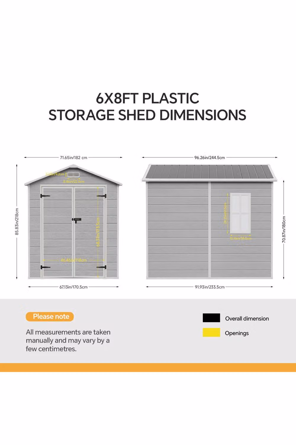 Living and Home Grey Plastic and Aluminium Outdoor Garden Storage Shed with Double Doors and Gable Roof, W: 182.88 cm, D: 244.5 cm, H: 218.0 cm – 5