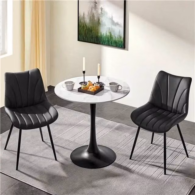 EONLION Set of 2 Modern Black Synthetic Leather and Metal Upholstered Dining Chairs