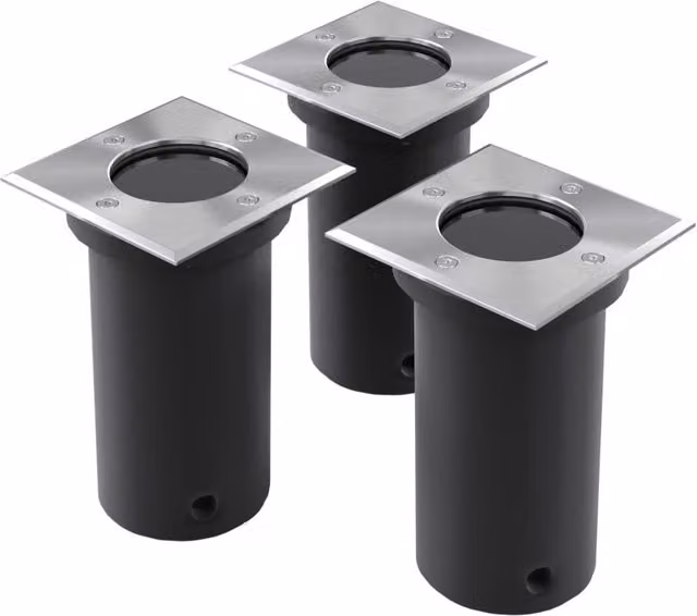 Berkfield Home Solar Square Outdoor Ground Recessed Lights, 3 Piece Set in Black