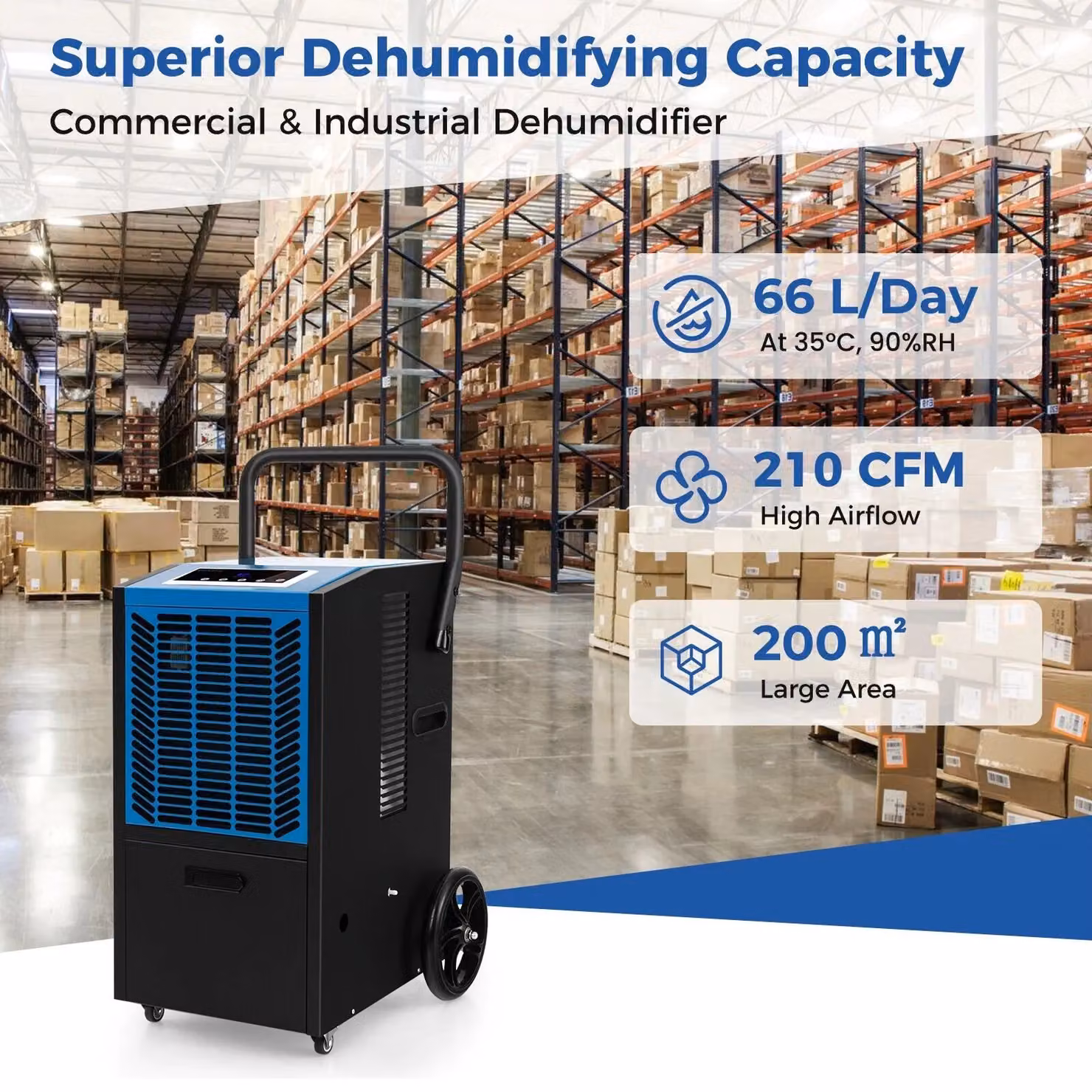 Gymax 66L Commercial Crawl Space Dehumidifier with Pump, Blue – 3