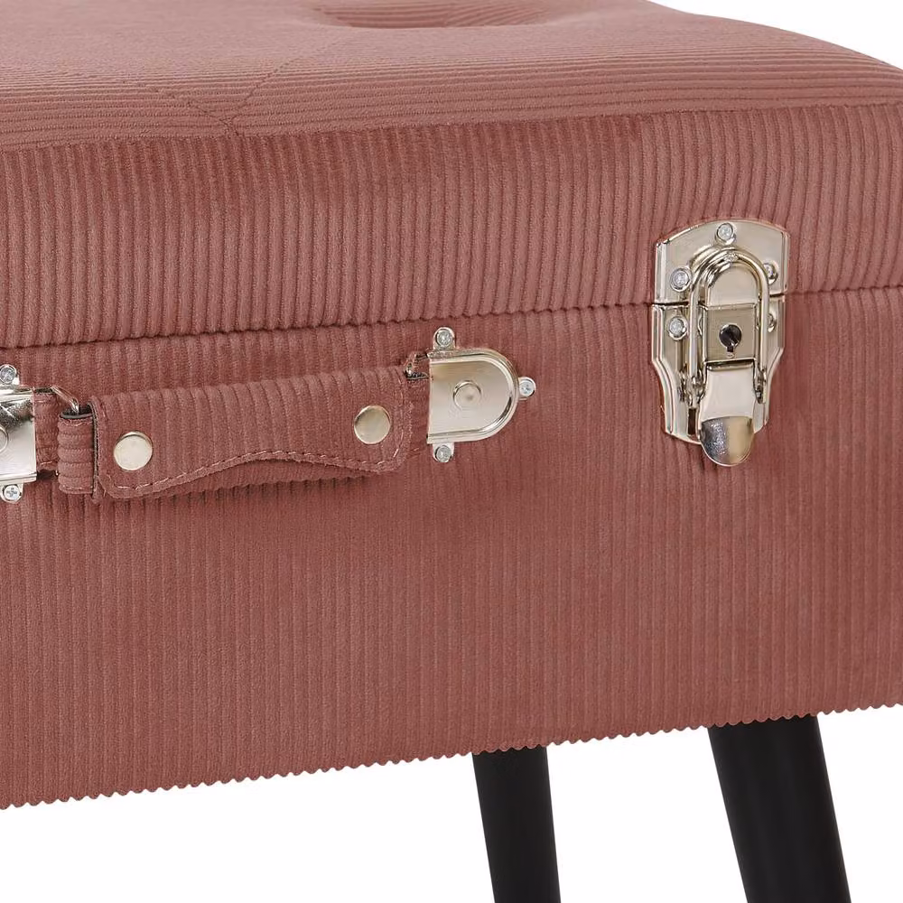 Wyld and Coco Pink Corduroy Storage Stool with Black Legs and Suitcase Design – 6