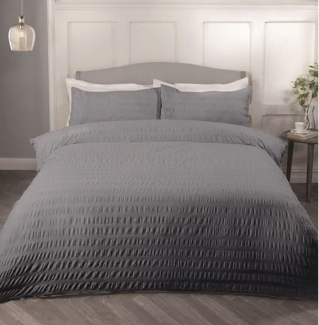 Divante Grey Striped Seersucker Cotton Duvet Set