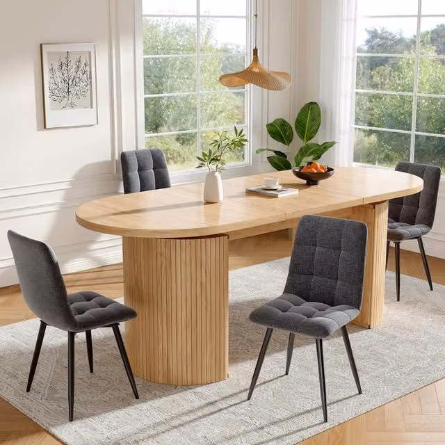 Aosom UK Extendable Rectangular Dining Table with Storage Compartment and Vertically Grooved Legs, Brown, W: 80 cm, D: 160 cm, H: 76 cm