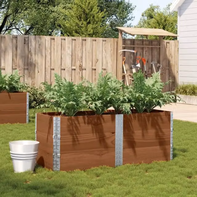 Berkfield Home Garden Brown Wooden Raised Bed Planter with Galvanised Steel, W: 150 cm, D: 50 cm, H: 50 cm – 1