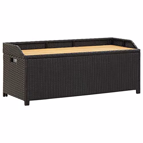 vidaXL Garden Storage Bench in Black Oiled Acacia Wood with Cushion Storage