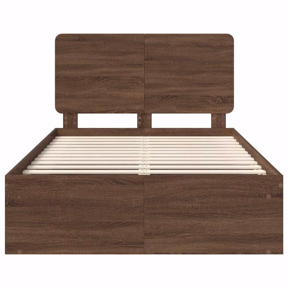 Berkfield Home Bed Frame with Headboard in Brown Oak, Solid Pine Wood and MDF, W/D/H: 120 x 200 cm – 4
