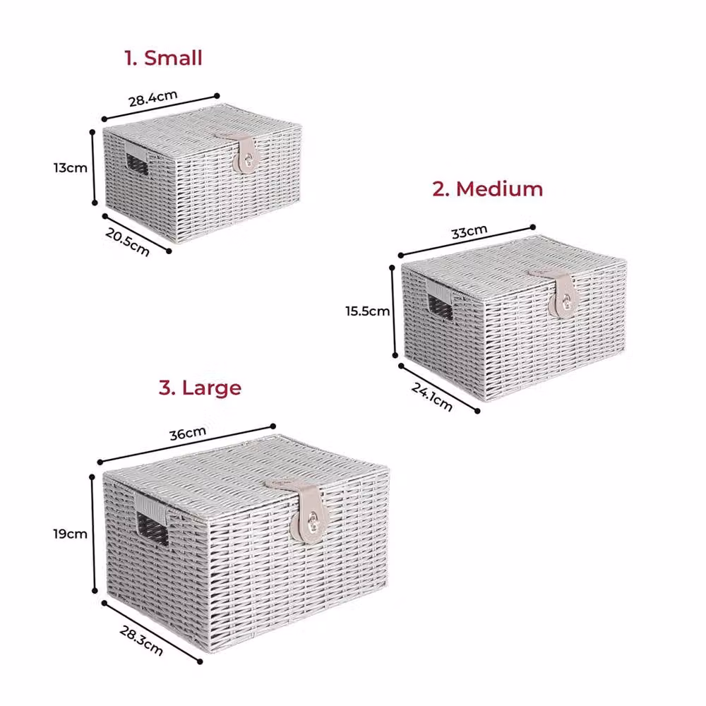Havendro Set of 3 Grey Resin Wicker Open Weave Basket Hampers with Lids – 2