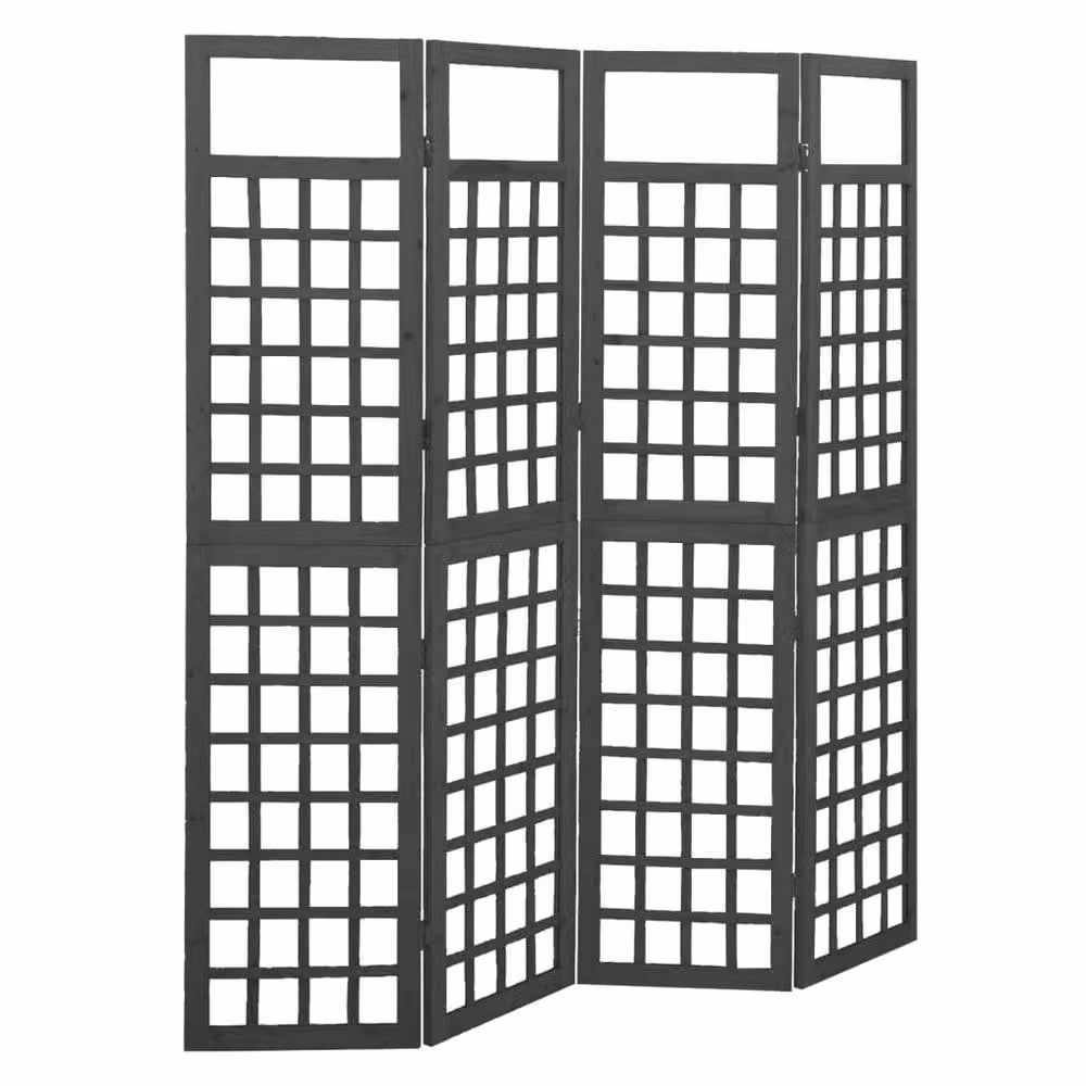 Berkfield Home 4-Panel Solid Fir Wood Room Divider Trellis in Black W/H: 161 x 180 cm – 2