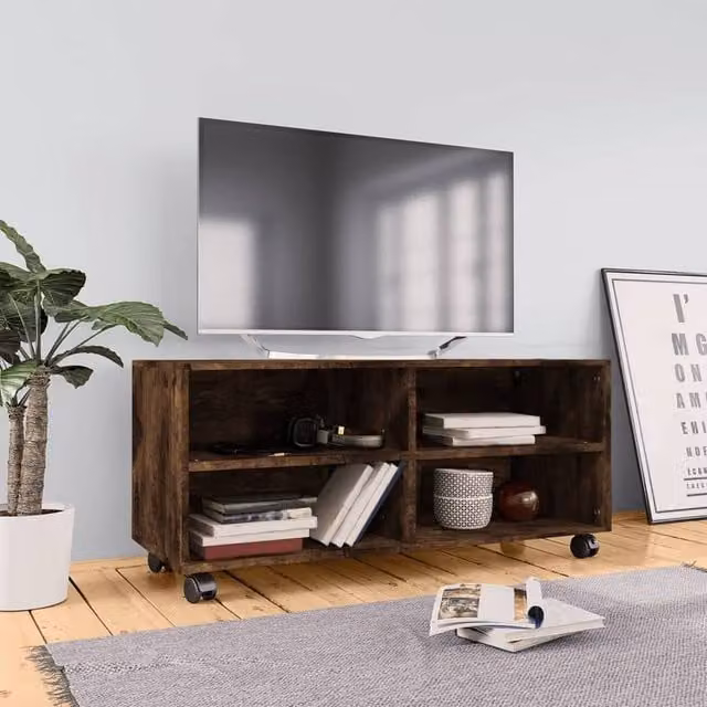 Berkfield Home TV Cabinet in Smoked Oak Brown with Castors, W/D/H: 90 x 35 x 35 cm – 1
