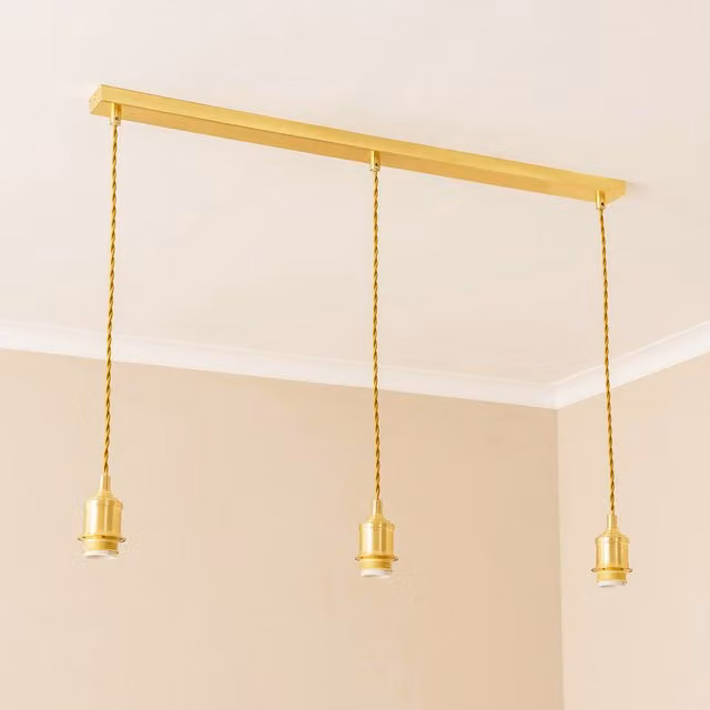 Shaw 3 Way Drop Bar Adjustable Pendant Ceiling Lampholder in Brushed Gold/Brass