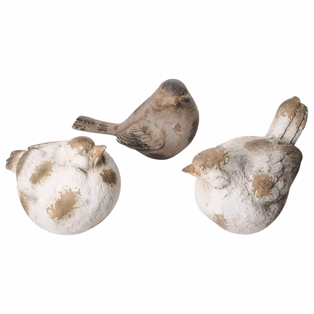Wyld and Coco Set of 3 Beige Rustic Animal Outdoor Figurines in Ceramic and Magnesium Oxide
