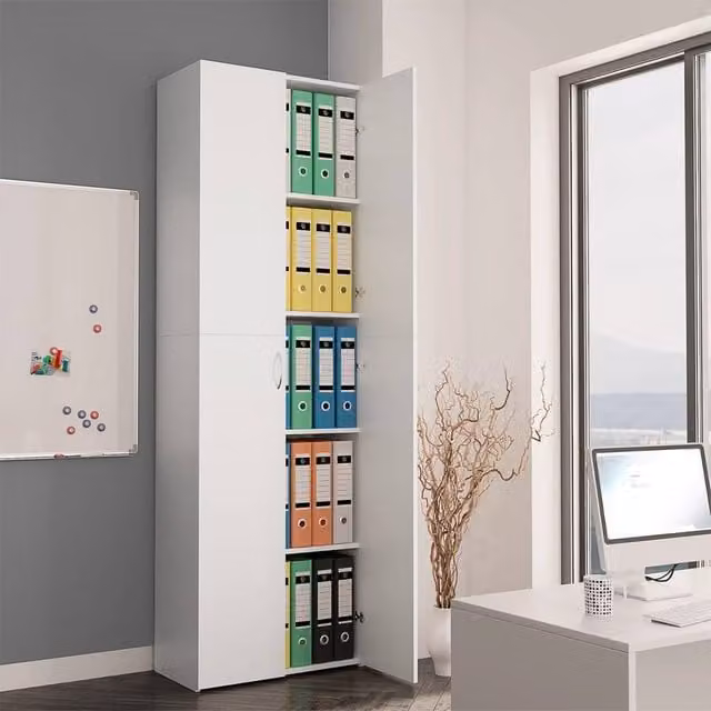 Berkfield Home Office White Archiving Cabinet with Hinged Doors, W/D/H: 60 x 32 x 190 cm – 1