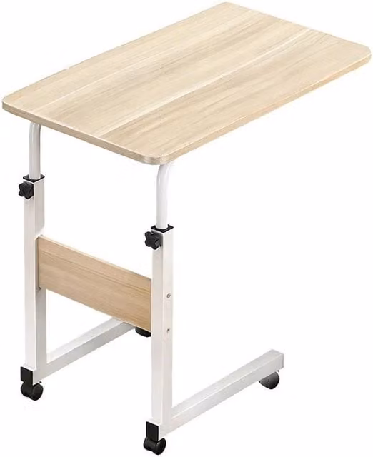 FORGEVIO Height Adjustable Mobile Overbed Table with Sled Base and MDF Laminate Top in Multicolour