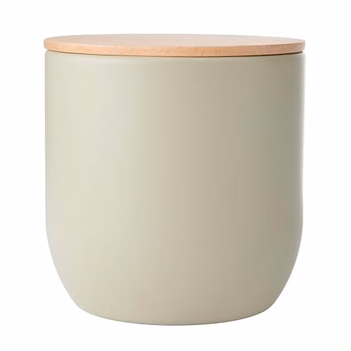 KitchenCraft Idilica Airtight Stoneware Kitchen Canister with Wooden Lid, Putty Grey, W/D/H: 12 x 12 x 12 cm
