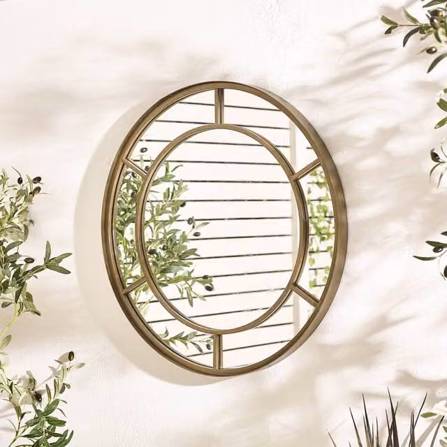 FurnitureboxUK Alnwick Bronze Round Window Garden Mirror, Diameter: 70 cm