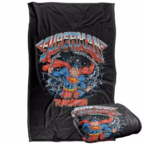 Warner Bros. Superman Band Chain Break Super Soft Silky Touch Fleece Throw Blanket, Multicolour, W/D/H: 91.44 x 91.44 x 1.47 cm