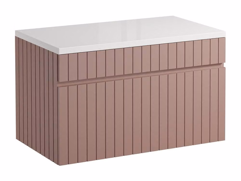 Vente-unique SATARA Pink Ribbed Wall-Mounted Bathroom Vanity Unit with Top and Soft-Close Doors, Width: 80 cm – 1