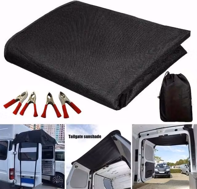 FLAVORA Universal Van Rear Barn Door Awning Cover in Black, W: 100 cm, D: 50 cm, H: 50 cm – 1