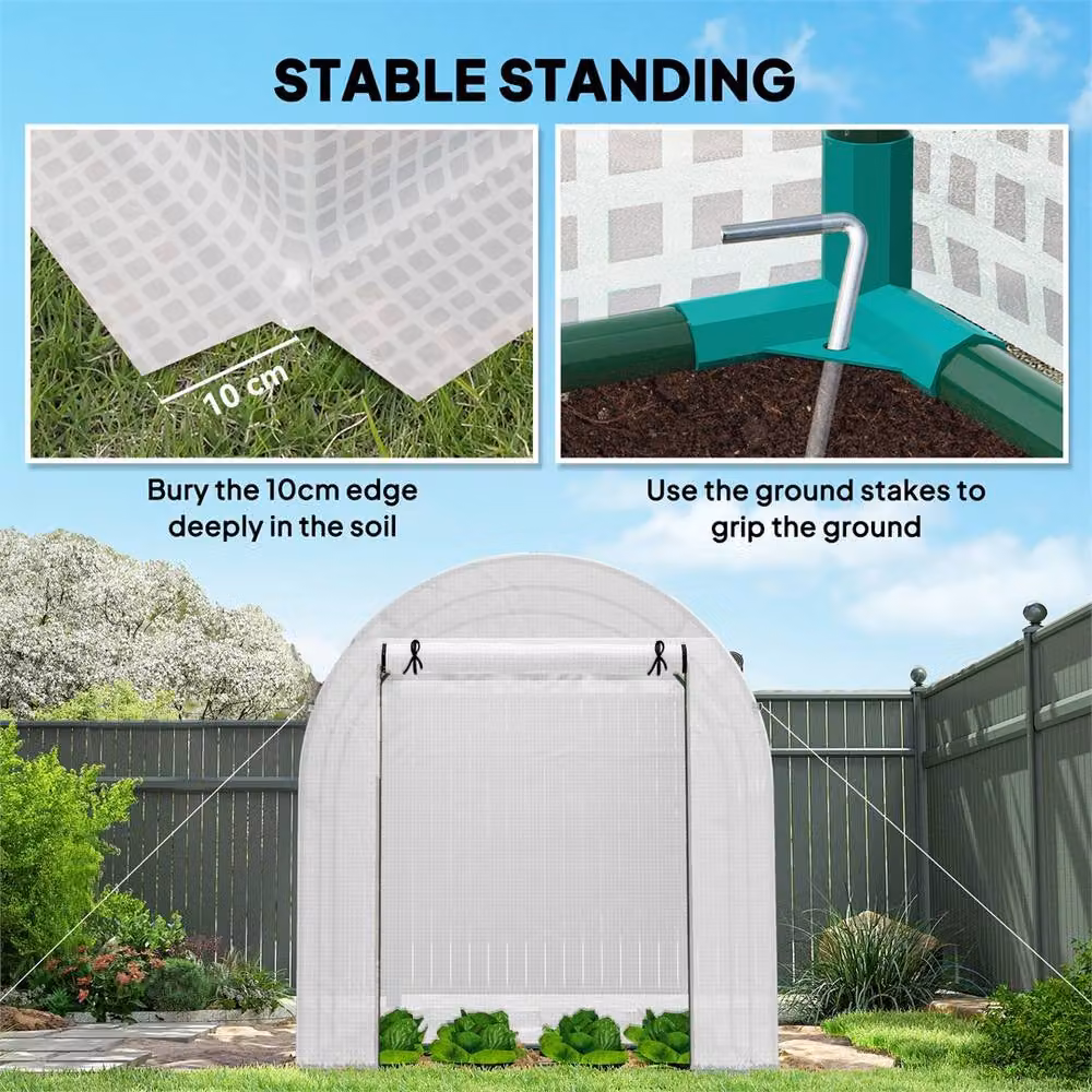 Nordara White Steel Garden Polytunnel Greenhouse W: 180 cm, D: 180 cm, H: 200 cm – 3