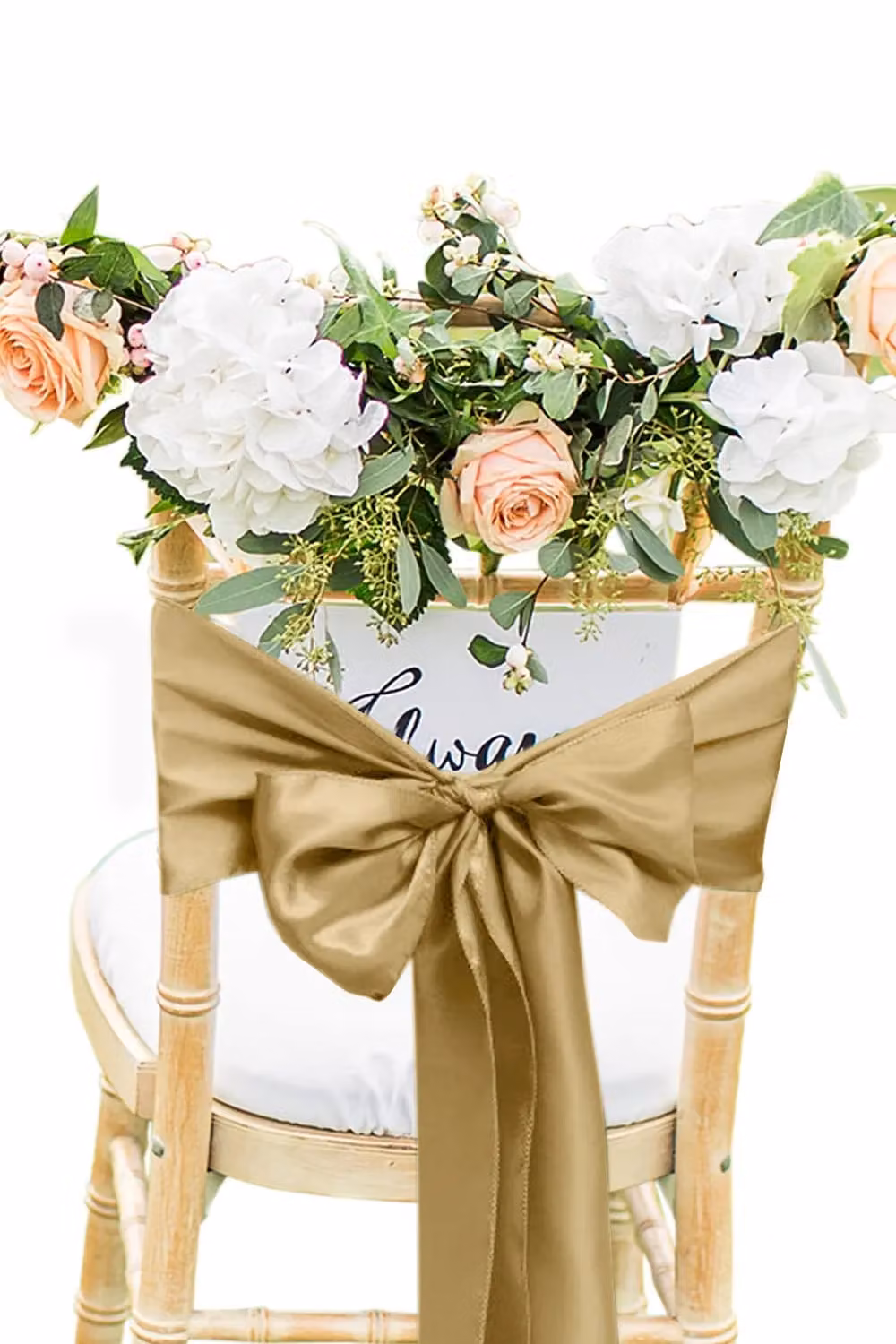 Neel Blue Set of 25 Gold Satin Chair Sashes for Weddings and Birthday Party Decoration, W: 17.78 cm, L: 274.32 cm