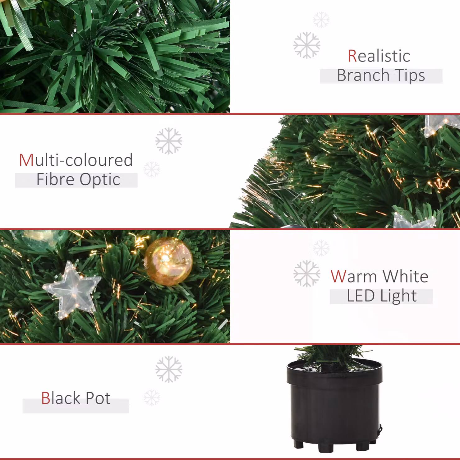 HOMCOM 2ft Pre-lit Multicoloured Fibre Optic Artificial Christmas Tree with LED Lights, Green – 7