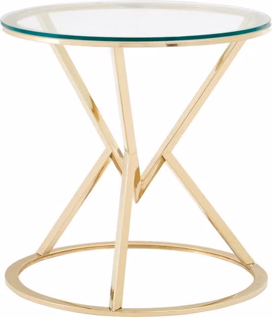 Orsina Geometric Round End Table with Glass Top in Metallic Gold, H 55 cm x W 55 cm x D 55 cm