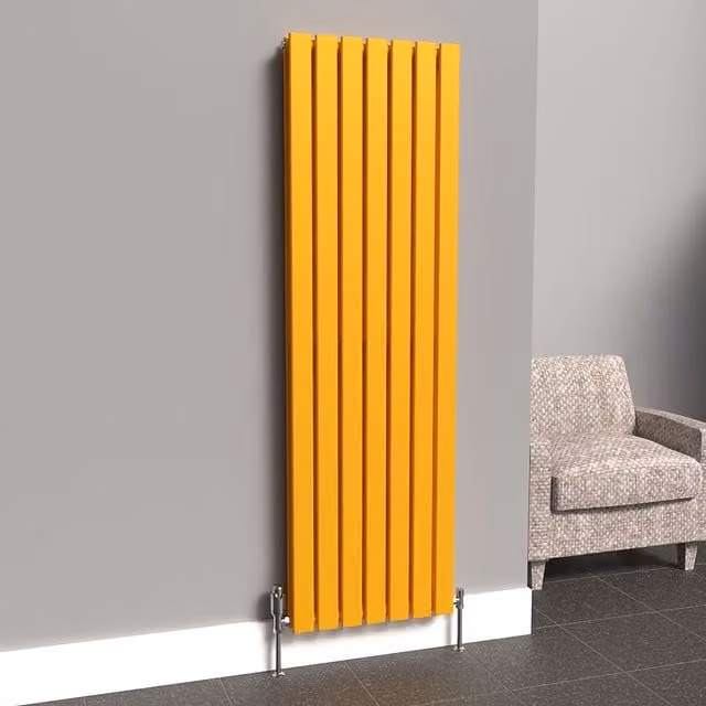 Lux Heat Flat Coloured Vertical Double Radiator in Sunflower Yellow, H: 160 cm, W: 49 cm