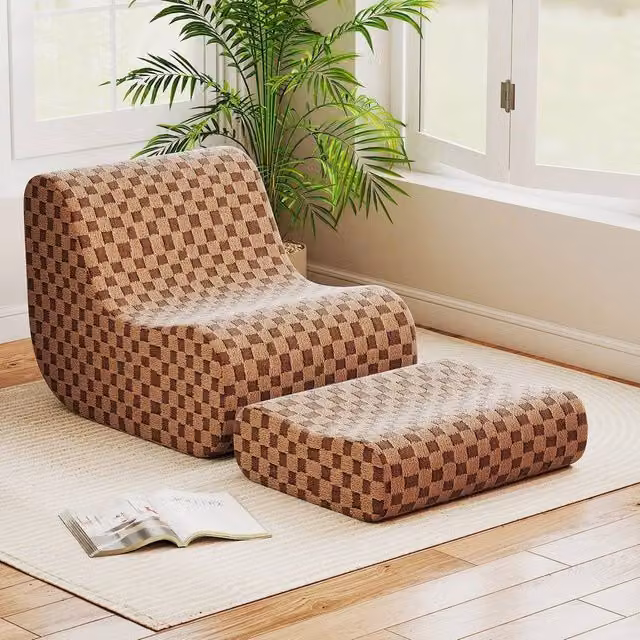 KORVIXA Brown Fabric Bean Bag Floor Couch Chair with Removable Cover and Foam Chunks, Width: 100 cm – 1