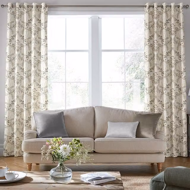 Laura Ashley Parterre Made To Measure Blackout Floral Eyelet Curtains in Beige