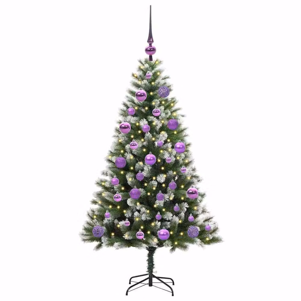 Berkfield Home Artificial Hinged Christmas Tree with Flocked Snow, Green, Height: 120 cm – 3